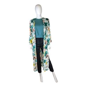 Lucky Brand Abstract Floral Kimono 3/4 Sleeve Top Multi One Size